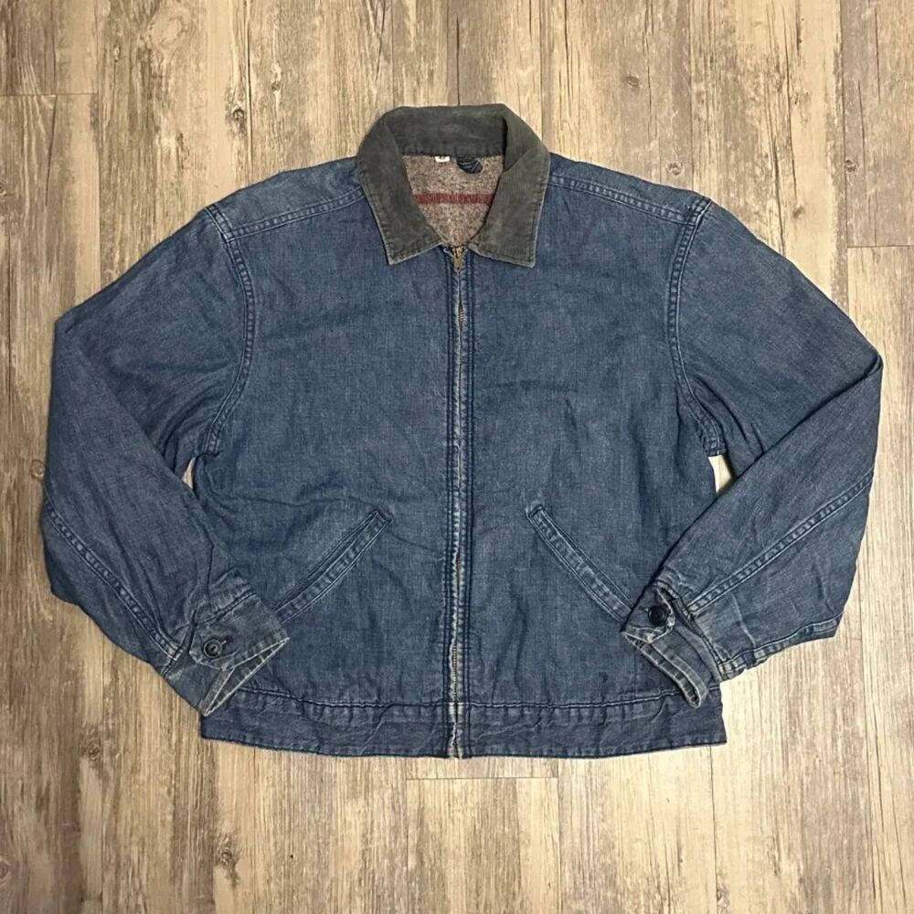 Vintage 50s Wrangler Blue Bell Denim Jacket Blanket Lined Size 42 Talon Zip